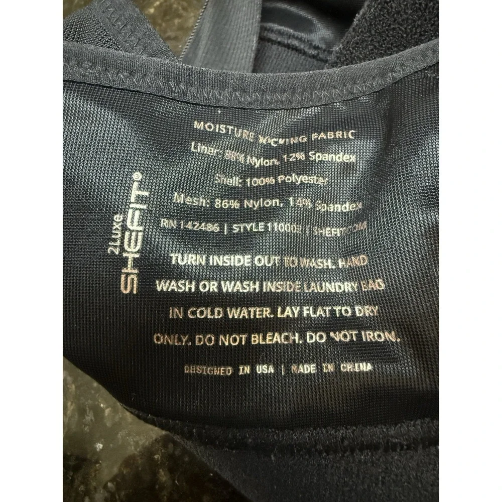 Shefit Flex Sports Bra Womens 2Luxe Black Zip Front High Impact Gym Wash Bag